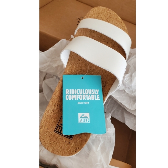NWT IOB Reef Cushion Vista Hi White Slide Cork Sandals Womens 10 Vegan - Picture 7 of 8